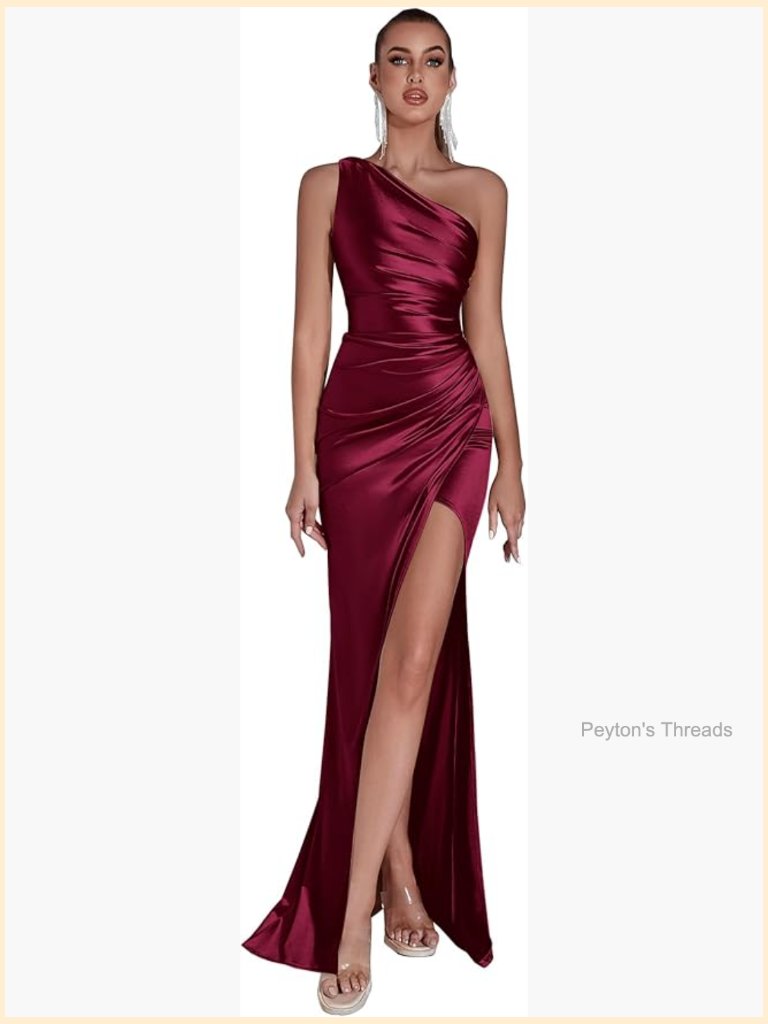 One Shoulder Satin Maxi Formal Dress Bodysuit Corset Bodycon